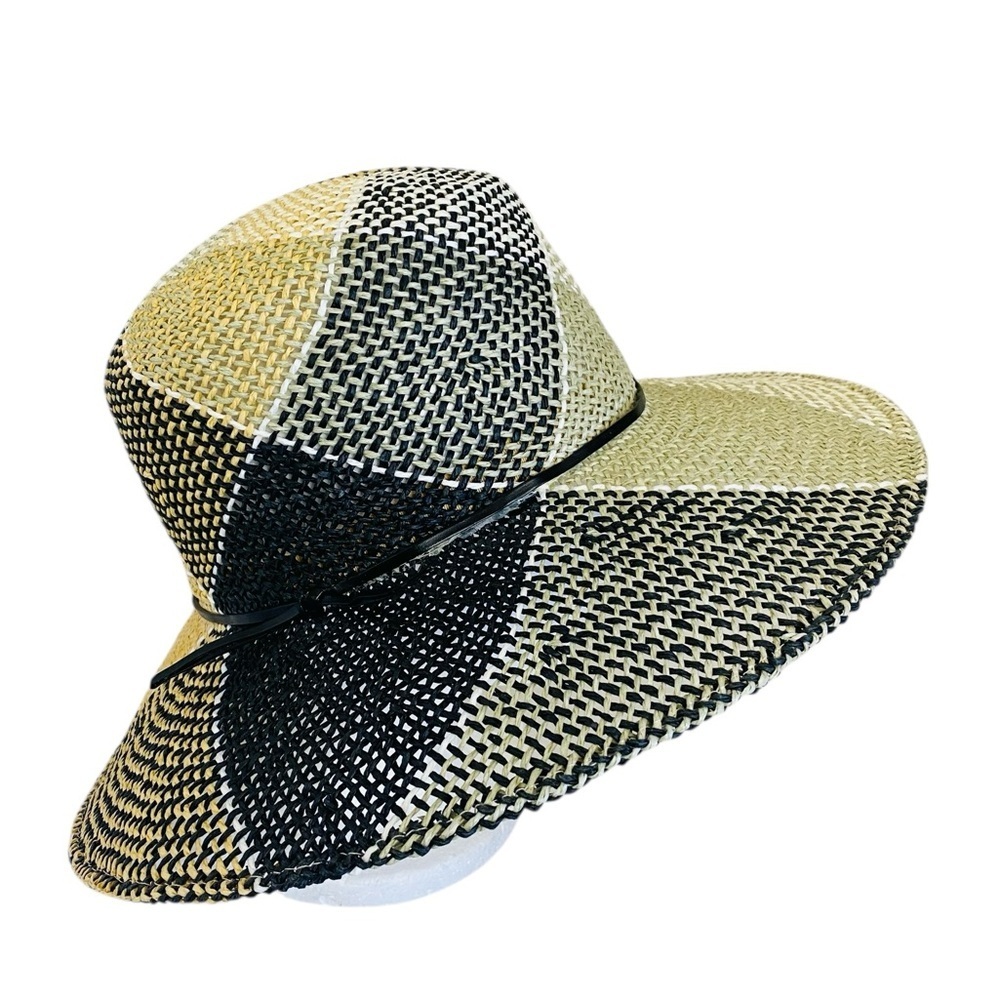 Betmar Checkered Pattern Woven Wide Brim Sun Hat OS
